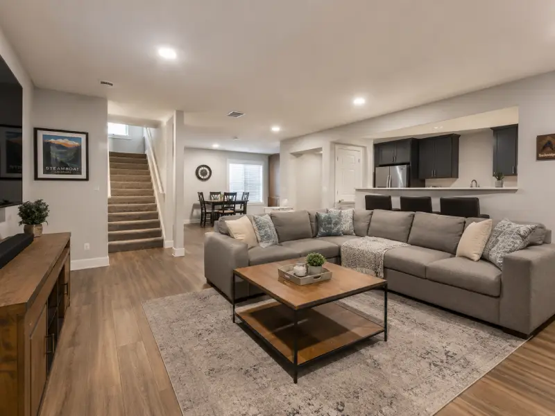 A finished basement living space in Colorado